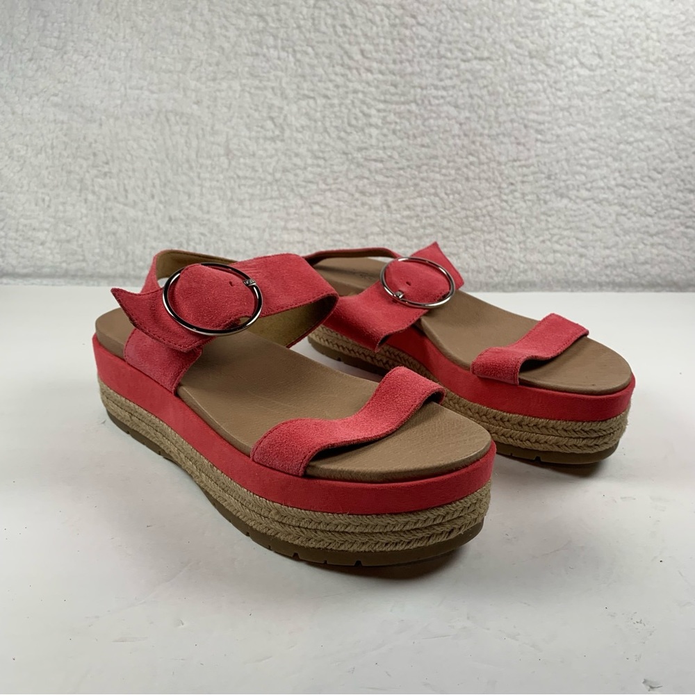UGG April suede espadrille platform sandal coral pink 9.5‎ NWOB Flaw Mark 7230